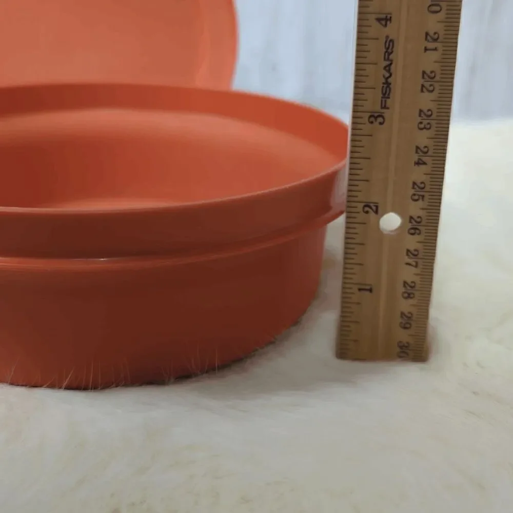 Vintage Tupperware Serve and Seal Bowl and Plate Lid Dark Orange